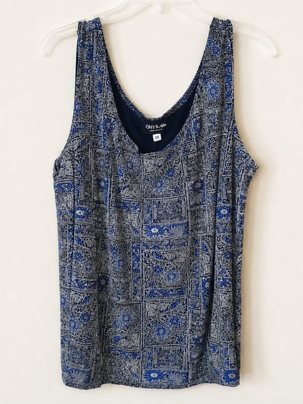 ONYX Nite Blue Vintage Metallic Patterned Twinset Cardigan & Shell Top SZ 3X